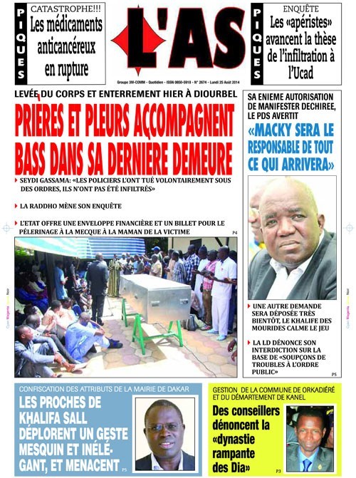 A la Une du Journal L'As du mardi 26 aout 2014