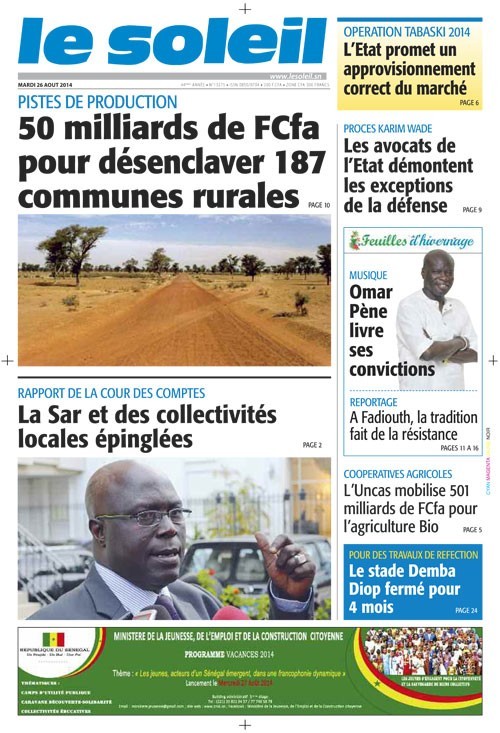 A la Une du Journal Le Soleil du mardi 26 aout 2014