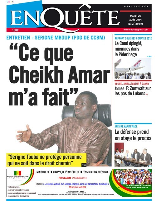 A la Une du Journal EnQuête du mardi 26 aout 2014