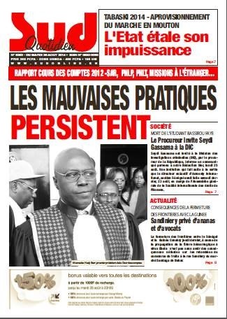 A la Une du Journal Sud Quotidien du mardi 26 aout 2014