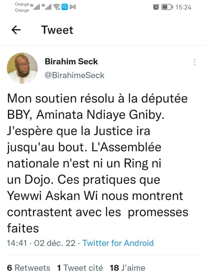 Agression de Amy Ndiaye par deux députés de YAW: Birahim Seck déçu des "promesses non tenues"