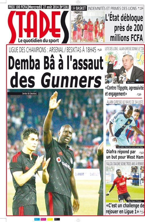 A la Une du Journal Stades du mercredi 27 aout 2014
