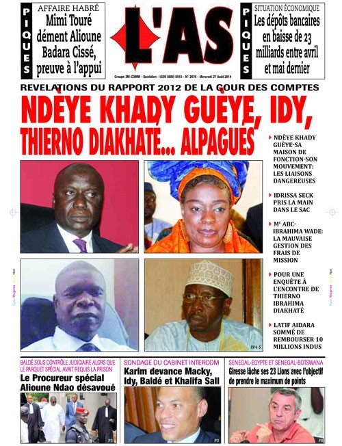 A la Une du Journal L'As du mercredi 27 aout 2014