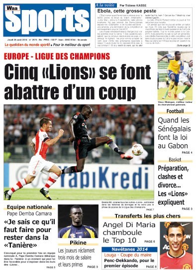 A la Une du Journal Waa Sports du jeudi 28 août 2014