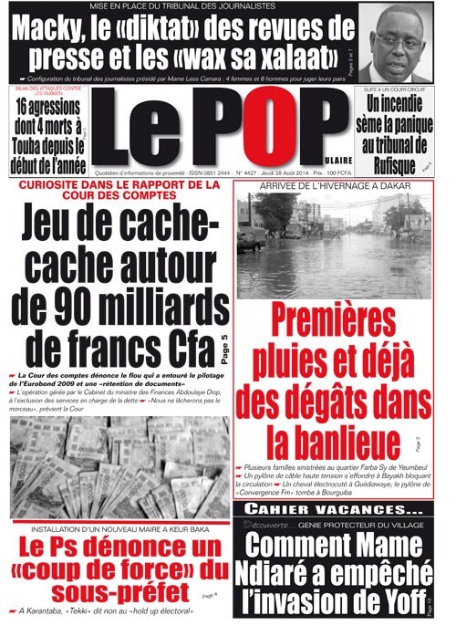 A la Une du Journal Le Populaire du jeudi 28 août 2014