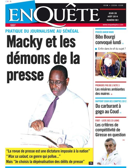 A la Une du Journal EnQuête du jeudi 28 août 2014