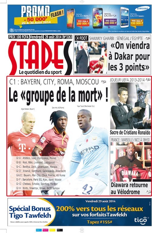 A la Une du Journal Stades du vendredi 29 août 2014
