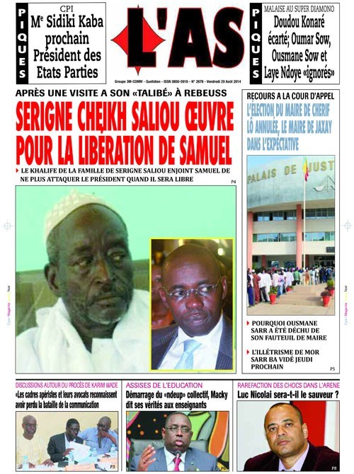 A la Une du Journal L'As du vendredi 29 août 2014