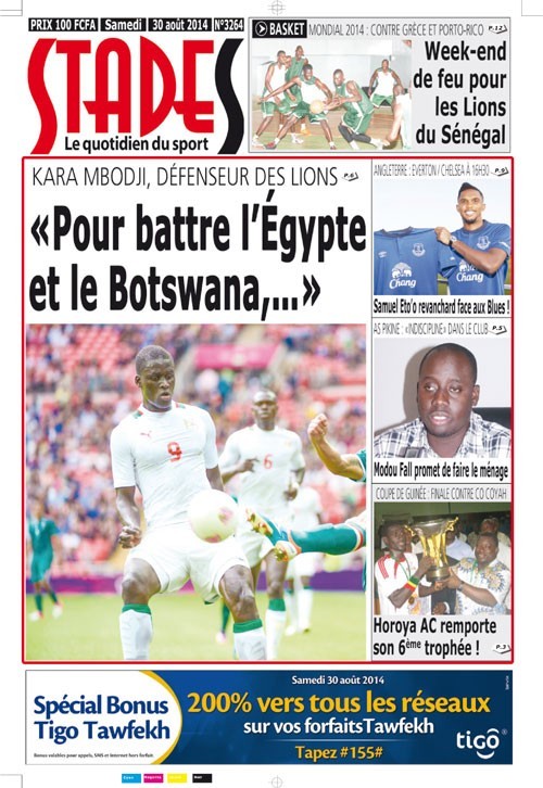 A la Une du Journal Stades du samedi 30 août 2014