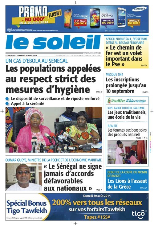 A la Une du Journal Le Soleil du samedi 30 août 2014