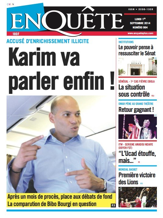 A la Une du Journal EnQuête du lundi 01 septembre 2014