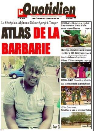 A la Une du Journal Le Quotidien du lundi 01 septembre 2014