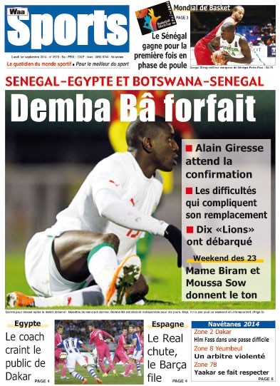 A la Une du Journal Waa Sports du lundi 01 septembre 2014