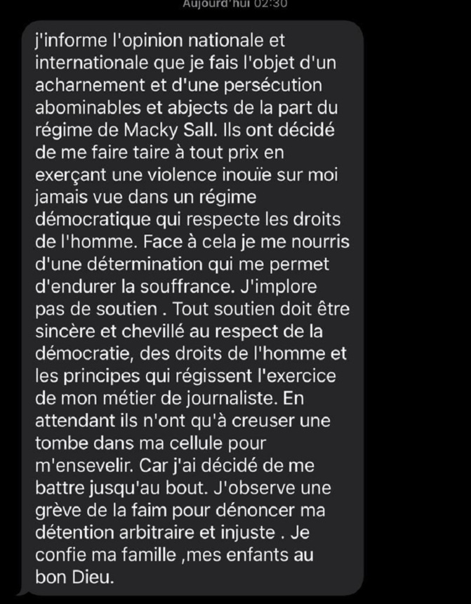 Pape Alé Niang reprend sa grève de la faim et s’attend au pire : « ils n’ont qu’à creuser une tombe dans ma cellule ! » Pape Alé Niang reprend sa grève de la faim et s’attend au pire : « ils n’ont qu’à creuser une tombe dans ma cellule ! »