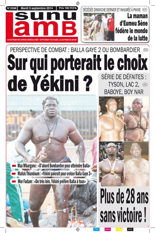 A la Une du Journal Sunu Lamb du mardi 09 septembre 2014