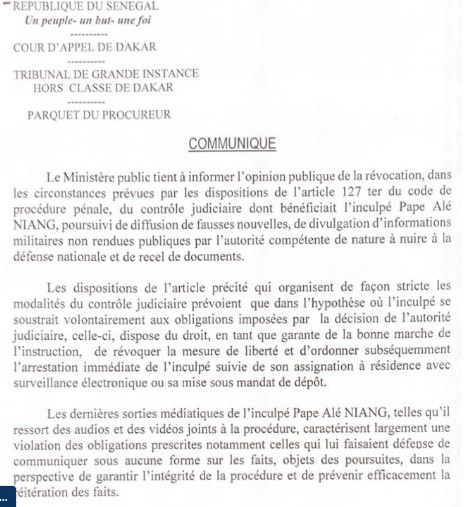 Nouvelle arrestation du journaliste Pape Alé Niang : Le procureur de la République donne les détails