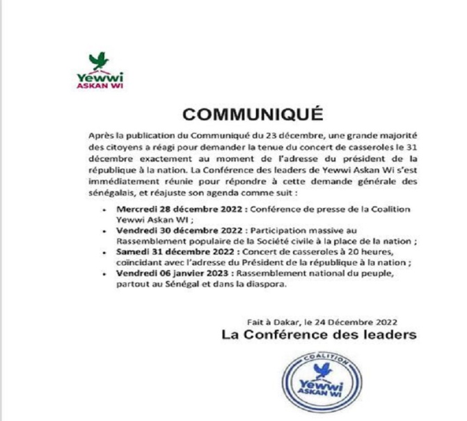 « Discours à la nation » : Yewwi Askan Wi annonce un concert de casseroles et décline un plan d’actions