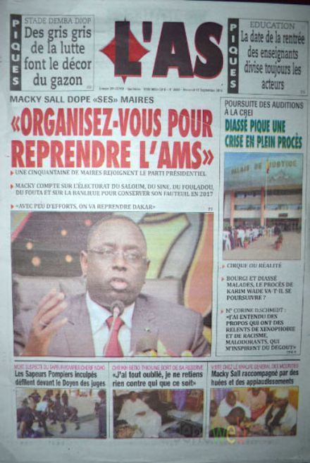 A la Une du Journal L'As du mercredi 17 septembre 2014