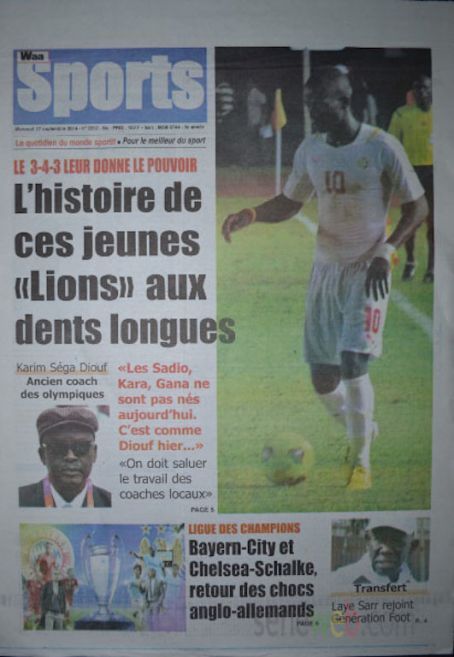 A la Une du Journal Waa Sports du mercredi 17 septembre 2014