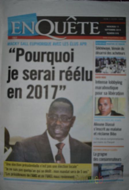 A la Une du Journal EnQuête du mercredi 17 septembre 2014