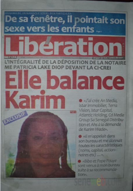 A la Une du Journal Le  Libération du mercredi 17 septembre 2014