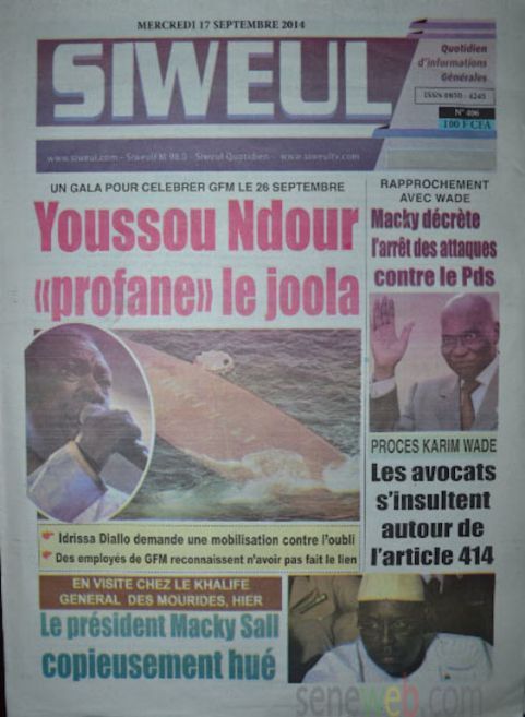 A la Une du Journal Siweul du mercredi 17 septembre 2014