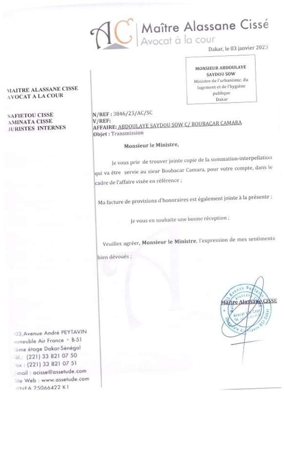 [Documents] Abdoulaye Sow sert une sommation interpellative à Boubacar Camara