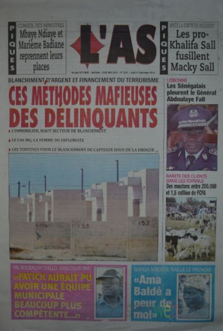 A la Une du Journal L'As du jeudi 18 septembre 2014