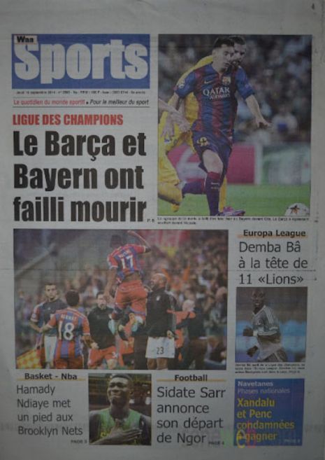 A la Une du Journal Waa Sports du jeudi 18 septembre 2014