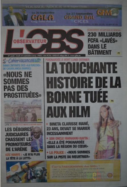 A la Une du Journal L'observateur du jeudi 18 septembre 2014