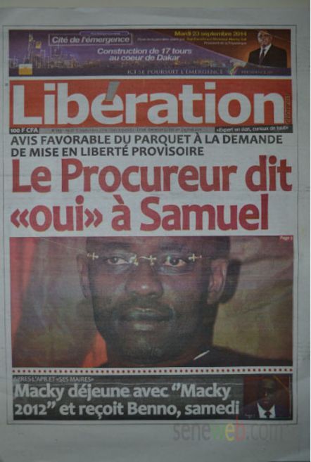 A la Une du Journal Le  Libération du jeudi 18 septembre 2014