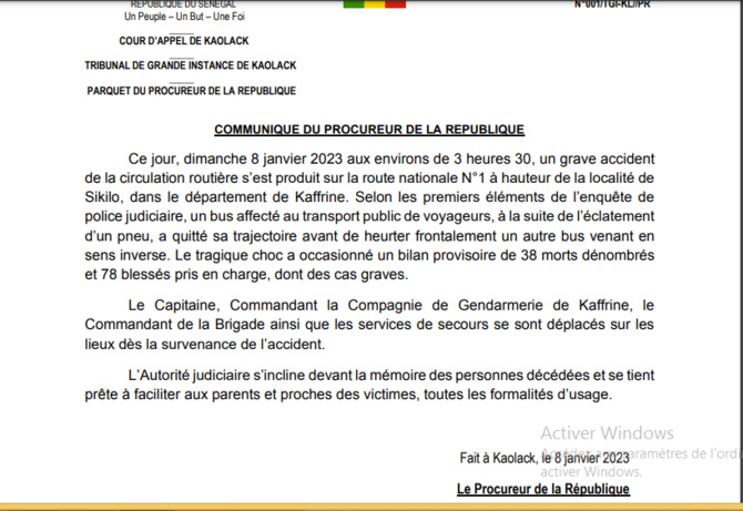 Choc frontal en deux bus à Kaffrine: Ce que révèlent les premiers éléments de l’enquête Choc frontal en deux bus à Kaffrine: Ce que révèlent les premiers éléments de l’enquête