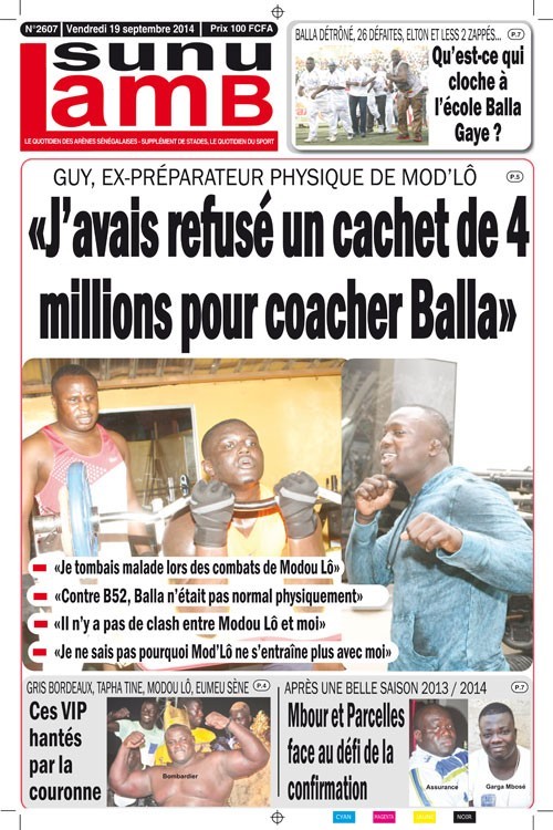 A la Une du Journal Sunu Lamb du vendredi 19 septembre 2014