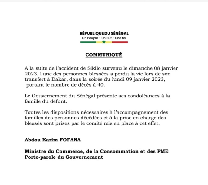 Accident mortel de Sikilo: Le bilan passe de 39 à 40 morts