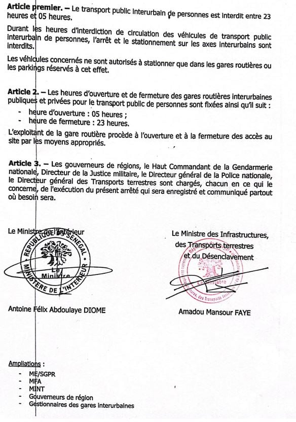 Sécurité routière : L’arrêté fixant les horaires de circulation interurbaine des véhicules de transport public des personnes Sécurité routière : L’arrêté fixant les horaires de circulation interurbaine des véhicules de transport public des personnes