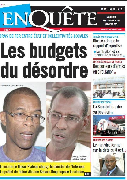 A la Une du Journal EnQuête du mardi 23 septembre 2014