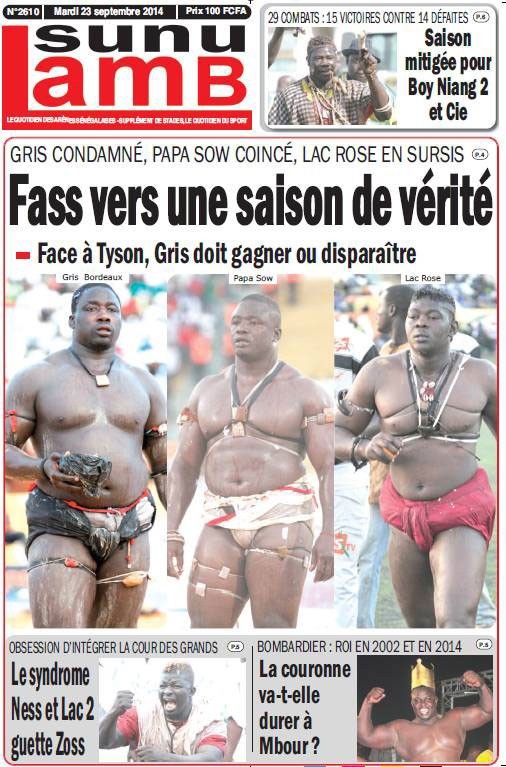 A la Une du Journal Sunu Lamb du mardi 23 septembre 2014