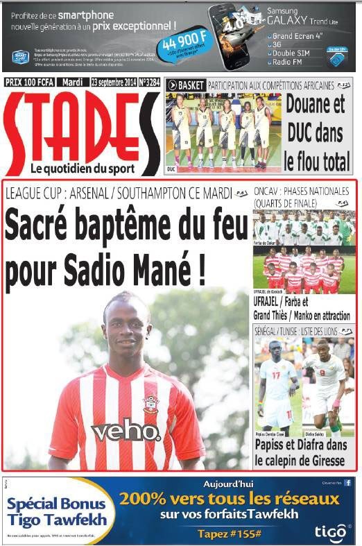 A la Une du Journal Stades du mardi 23 septembre 2014