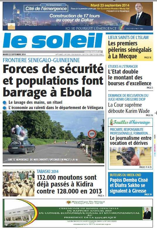A la Une du Journal Le Soleil du mardi 23 septembre 2014