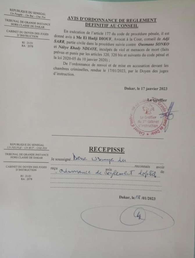 Affaire Adji Sarr : Ousmane Sonko renvoyé devant la Chambre criminelle