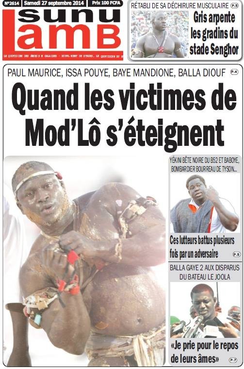 A la Une du Journal Sunu Lamb du samedi 27 septembre 2014