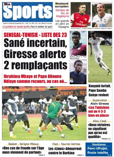 A la Une du Journal Waa Sports du samedi 27 septembre 2014