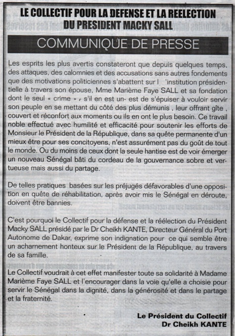 Le DG du Port se paie une page entière dans un journal pour défendre Marième Faye Sall