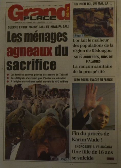 A la Une du Journal Grand Place du mercredi 01 octobre 2014