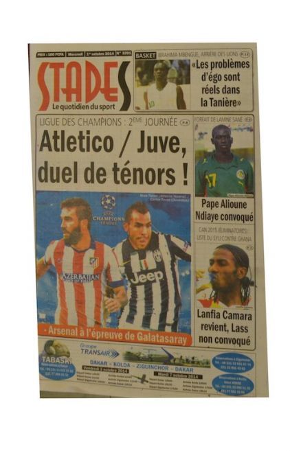 A la Une du Journal Stades du mercredi 01 octobre 2014