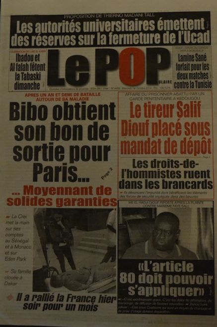 A la Une du Journal Le Populaire du mercredi 01 octobre 2014