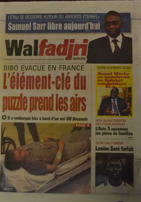 A la Une du Journal Walfadjri du mercredi 01 octobre 2014