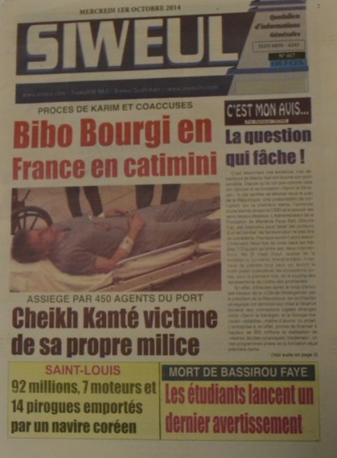A la Une du Journal Siweul du mercredi 01 octobre 2014