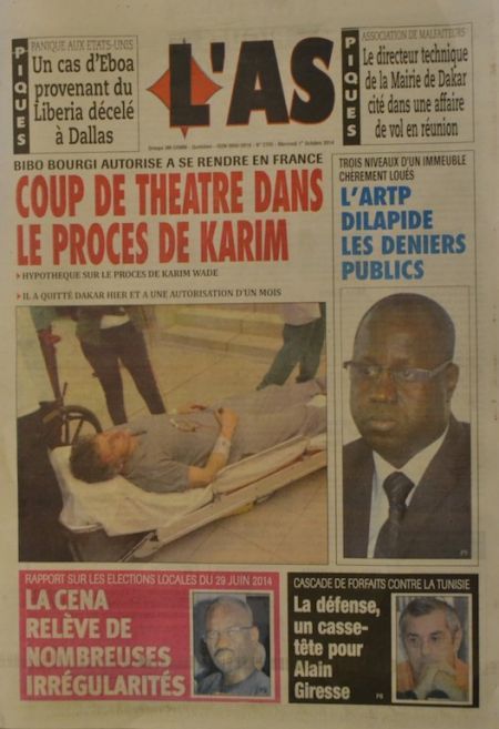 A la Une du Journal L'As du mercredi 01 octobre 2014