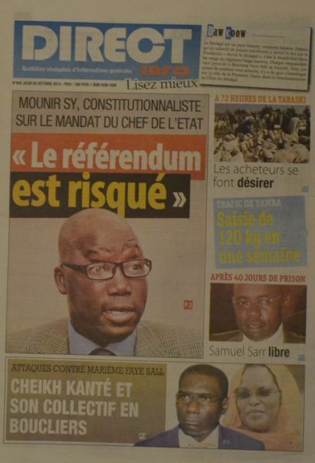 A la Une du Journal Direct Info du jeudi 02 octobre 2014